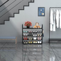 Rebrilliant 5 Tiers Metal Shoe Rack,Adjustable Shoe Shelf Storage Organizer With Versatile Hooks