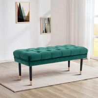 House of Hampton Modern Design Velvet Fabric Tufted Upholstered Bench with Metal Legs for Bedroom