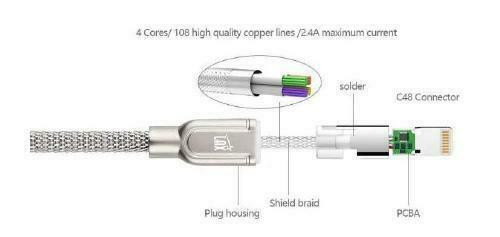 4 ft. LAX Apple MFI Certified Tough Metal Mesh Lighning to USB Cable - Silver in Cell Phone Accessories - Image 4