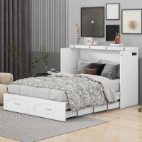 Hokku Designs Murphy Bed Wall Bed With Drawer And Sockets & USB Ports