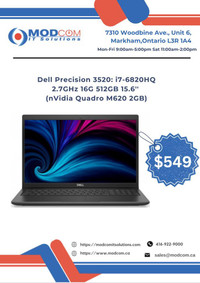 Dell Precision 3520 Laptop OFF Lease For Sale! Intel Quad Core i7-6820HQ 2.7GHz 16G 512GB 15.6 (nVidia Quadro M620 2G)