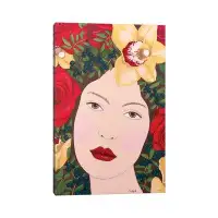 East Urban Home Woman With Roses And Orchids In Hair - Wrapped Canvas Print