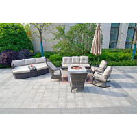 Winston Porter Africa 6-Piece Gas Fire Pit Table Set, A Sofa, 2 Rocking Chairs, 2 Arm Chairs, A Sun Lounge Set