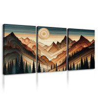 Loon Peak 3 Panels Framed Canvas Abstract Wood Grain Boho Style Mountain Forest Wall Art Decor Painting,Decoration For L