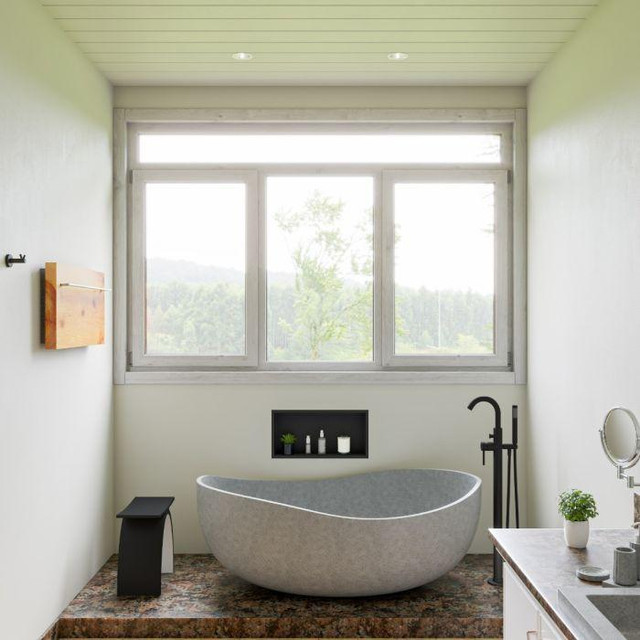 63x38 Solid Concrete Gray Matte Oval Bathtub, W Center Drain ( NO Overflow ) - ABCO63TUB dans Plomberie, éviers, toilettes et bains - Image 3