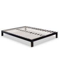 Latitude Run® Structure de lit plateforme moderne en métal noir avec lattes en bois pour grand lit