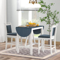 Audiohome 3-Piece Wood Counter Height Drop Leaf  Dining Table Set With 2 Upholstered Dining Chairs For Small Place