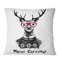 The Holiday Aisle® Portrait Of A Christmas Deer With Red Glasses - Farmhouse Printed Throw Pillow