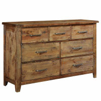 Loon Peak Classic Burnished Brown Dresser 1Pc Solid Rubberwood 7 Drawers Transitional Design Bedroom Furniture Rustic Lo