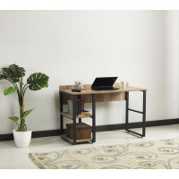 17 Stories Rasse Black Metal Frame 58" Wooden Top 2 Shelves Writing And Computer Desk For Home Office
