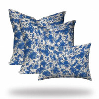 HomeRoots Set Of Three 20" X 20" Blue And White Blown Seam Coastal Throw Indoor Outdoor Pillow