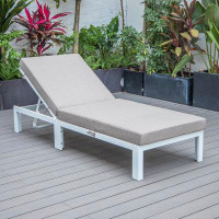 LeisureMod Leisuremod Chelsea Modern Outdoor White Chaise Lounge Chair With Cushions