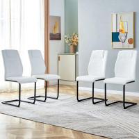 Brayden Studio Contemporary White Pu Leather Dining Chairs - Sleek Metal-leg Kitchen, Living & Bedroom Side Seats, 4-pie