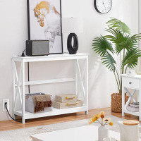 Rubbermaid Console Table With Power Outlets And USB Ports, Entryway Table With Charging Station, Wood Narrow Sofa Table