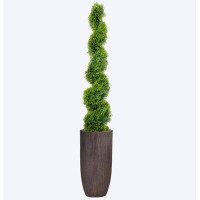 Primrue Artificial sprial topiary in fiberstone planter|79" fake spiral topiary|Primrue