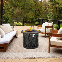 Red Barrel Studio Red Barrel Studio 32 Inch Outdoor Fire Pit Table 30,000 BTU Round Metal Fire Table with Lid & PVC Cove