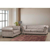 Canora Grey Anim Tufted Light Grey Faux Leather Chesterfield Sofa And Loveseat