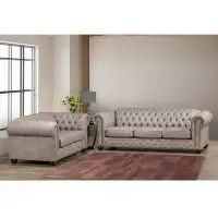 Canora Grey Anim Tufted Light Grey Faux Leather Chesterfield Sofa And Loveseat