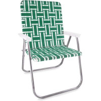 Arlmont & Co. Lawn Chair USA | Folding Aluminum Webbed Chairs for Camping Beach | Green and White with White Arms