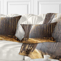 East Urban Home Forest Light in the Path Panorama Lumbar Pillow