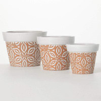 Joss & Main 7.25", 6.5" & 5.25" White Floral Pattern Planters Set of 3, Clay