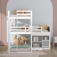 Harriet Bee Goldi Twin over Twin over Twin L-Shaped Bunk Beds with Shelves by Harriet Bee