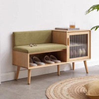 Corrigan Studio 41.73" Burlywood&Green Solid wood Upholstered Bench