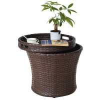 Red Barrel Studio Outdoor Patio Side Table with Storage 20 Inch Patio Rattan Side Table with Lid, Steel Frame