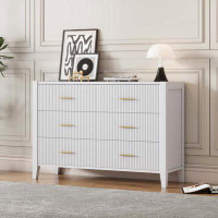 Latitude Run® 6 Drawer Dresser with Metal Handle for Bedroom, Storage Cabinet with Vertical Stripe Finish Drawer