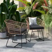 Flash Furniture Indoor/Outdoor Boho Rattan Rope Club Chairs with Seat Cushions