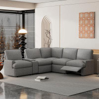 Latitude Run® Reclining Sectional Sofa with Storage Box, Cup Holders and Power Socket