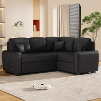 JBRHTWP8MQAPNM4E 87.4"Sectional Sleeper Sofa with USB Charging Port and Plug Outlet,Pull-Out Sofa Bed with 3 Pillows