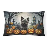 East Urban Home Cairn Terrier Spooky Halloween Fabric Decorative Pillow