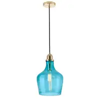 TULUCE 1-Light Blue Gold Glass Jar Industrial Dimmable Iron Pendant Lamp