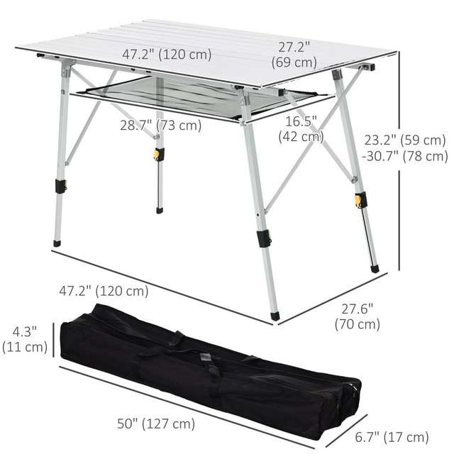 Picnic Table 47.2" x 27.2" x 23.2"-30.7" Silver in Fishing, Camping & Outdoors - Image 3