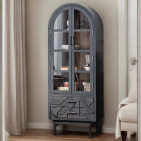 Corrigan Studio American bookcase glass door arch black carved light luxury wine cabinet decorative cabinet