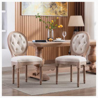 One Allium Way Upholstered Fabrice French Dining  Chair with rubber legs,Set of 2