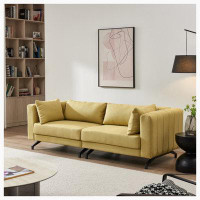 Mercer41 Living  Room  Sofa Couch with Metal Legs Yellow Fabric