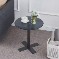 Ivy Bronx Modern Glass Side Table - Round Black Glass End Table With Black Leg Nightstand Small Coffee Table For Stylish