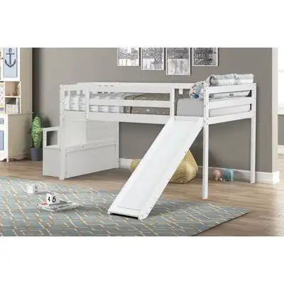Harriet Bee Full-Length Safety Guardrails Loft Bed With Staircase,Slide
