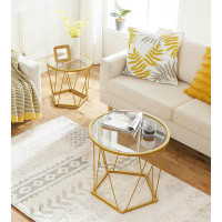 Mercer41 Small Coffee Tables Set Of 2, Round Coffee End Tables With Metal Frame, Glass Top, Gold