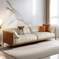 PULOSK 110.24" Beige & Orange Genuine Leather Modular Sofa cushion couch