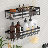 Rebrilliant Shower Caddy Shelf Organizer, 2 Pack Adhesive Black Bathroom Accessories, Save Space With Hooks, Toiletries