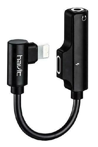Havit H663 8-Pin Male to 8-Pin Female and 3.5mm Female Audio Cable Adapter - Black in Cell Phone Accessories
