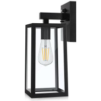 17 Stories Outdoor Wall Sconce, Wall Mount Lights Anti-Rust Waterproof Black Wall Lamp With Glass Shade For Garage