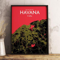 Made in Canada - Wrought Studio 'Havana City Map' Graphic Art Print Poster in Contrast
