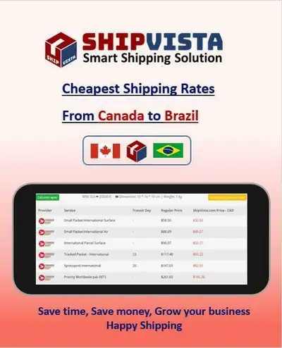 ShipVista provides the cheapest shipping rates from Canada to Brazil Whether you are an individual s...