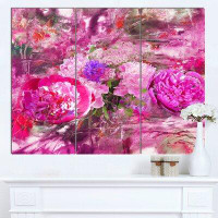 Design Art 'Pink Peonies Abstract Background' 3 Piece Graphic Art on Wrapped Canvas Set