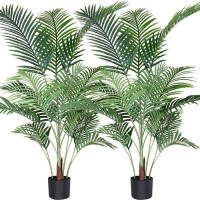 Primrue Artificial Areca Palm Plant 4.6 Feet Fake Palm Tree With 15 Trunks Faux Tree For Indoor Outdoor Modern Decor Fea