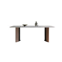 Orren Ellis Modern simple microcrystalline stone dining table Rectangular aluminum alloy dining table.